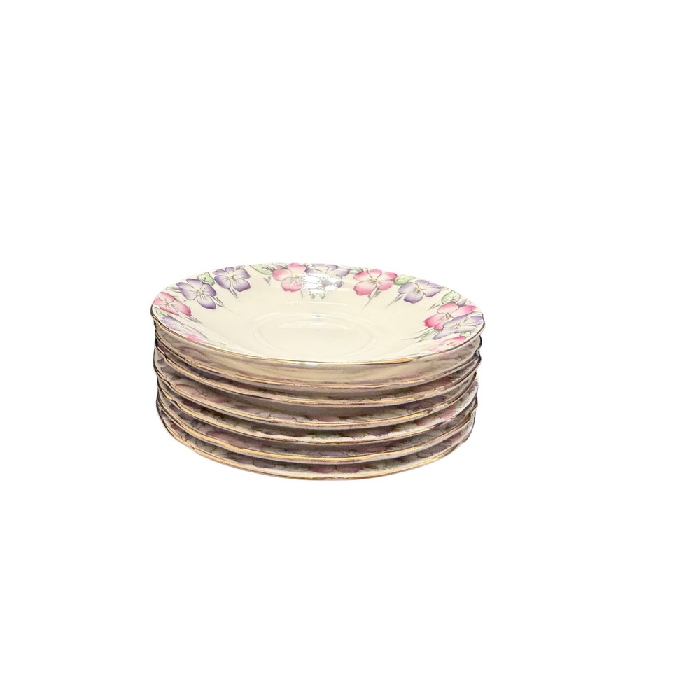 Paragon Fine Bone China Saucers Set 7 Pink Purple Floral A1806 England Vintage